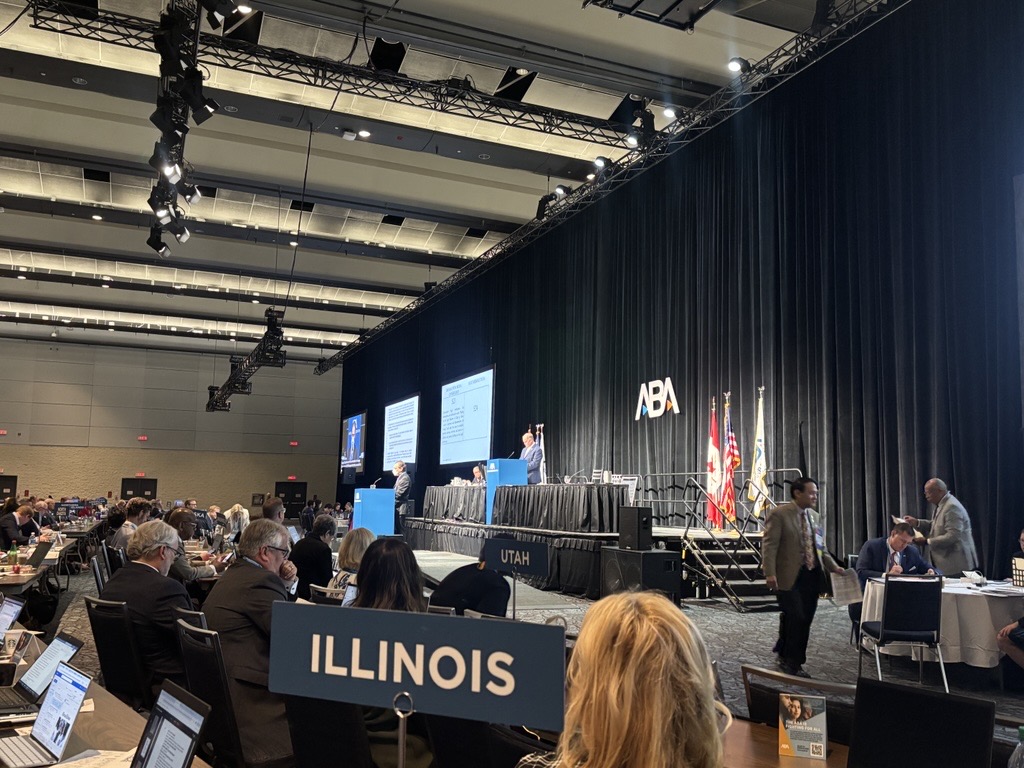 The Illinois delegation as Resolution 523 is called during the ABA House of Delegates Meeting. aba anti-bullying resolution