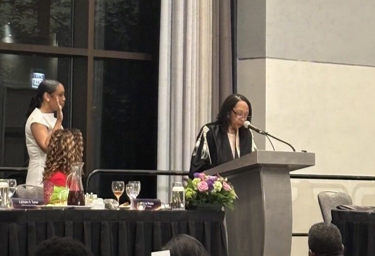Illinois Supreme Court Justice Joy Cunningham swears in CCBA President LeDeidre S. Turner